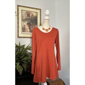 NOELLE Women's Orange Long Sleeve Tunic Blouse Size SM Collarless Round Neckline
